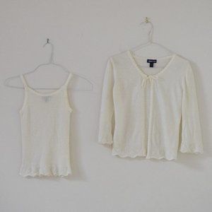 LIMITED TOO Ivory Woven Scalloped Ribbed Knit Tank Top & Cardigan 2 Piece Set
